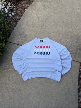 Kuiu Ram Logo Crewneck Mens XXL Red White Blue Spell Out Gray Pullover Hunting